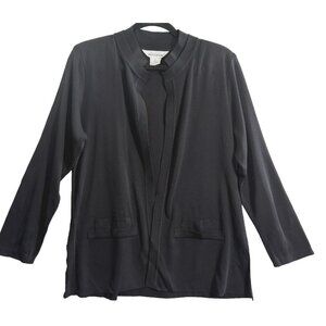 MISOOK Women Cardigan Jacket Sz L Black Open Front Shoulder Pads Office 82-18